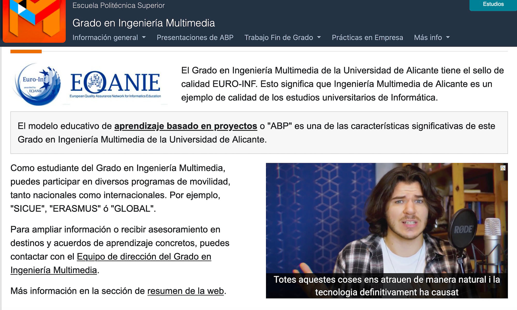 eps ua, Grado en Ingeniería Multimedia Universidad de Alicante, Ingeniería Multimedia Alicante, Escuela Politécnica Superior, Multimedia UA