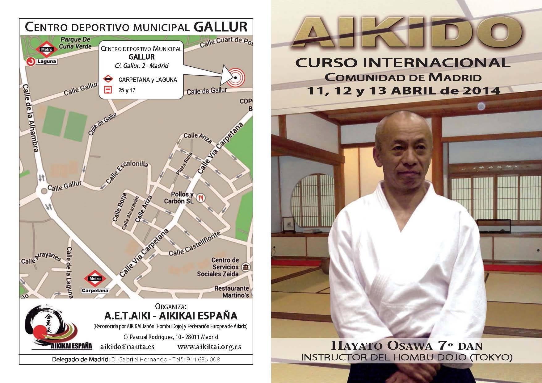 Osawa Shihan (7ºDan) - díptico curso AETAIKI - Aikikai de España - Madrid, 11,12 y 13 de abril de 2014