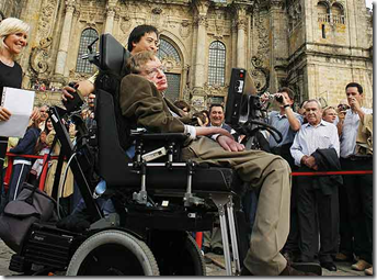 Stephen William Hawking en la Plaza del Obradoiro de Santiago de Compostela