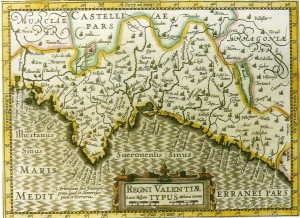Representación cartográfica del antiguo reino de Valencia, impresa en 1606.