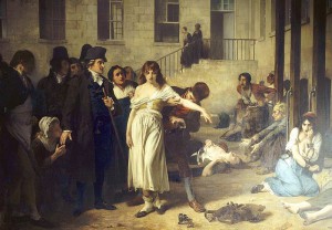 Philippe Pinel, en La Salpêtrière (Asilo de París para mujeres locas), liberando de sus cadenas a una paciente. Cuadro de Robert Fleury (1795)