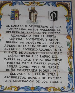 Conmemoración de la villa a la figura de Constanza Miquel, madre de San Vicente Ferrer