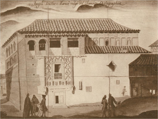 Dibujo del siglo XVIII de la sinagoga original
