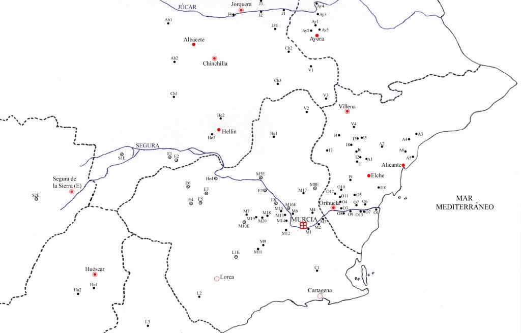 Mapa del obispado de Cartagena en el siglo XV