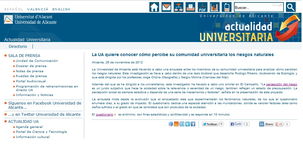 Divulgación en la Universidad de Alicante