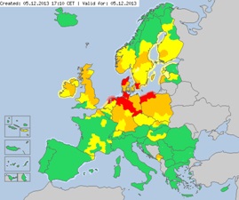 Forecast for extreme weather in Europe.
