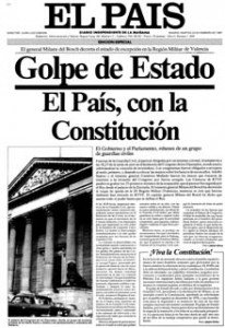 Portada de El País de 23 de febrero de 1981 El País, con la Constitución Fuente: El País 