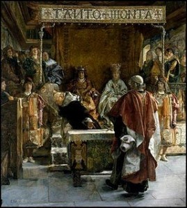 Torquemada ofrece a los reyes el decreto de expulsión de los judíos para su firma.
