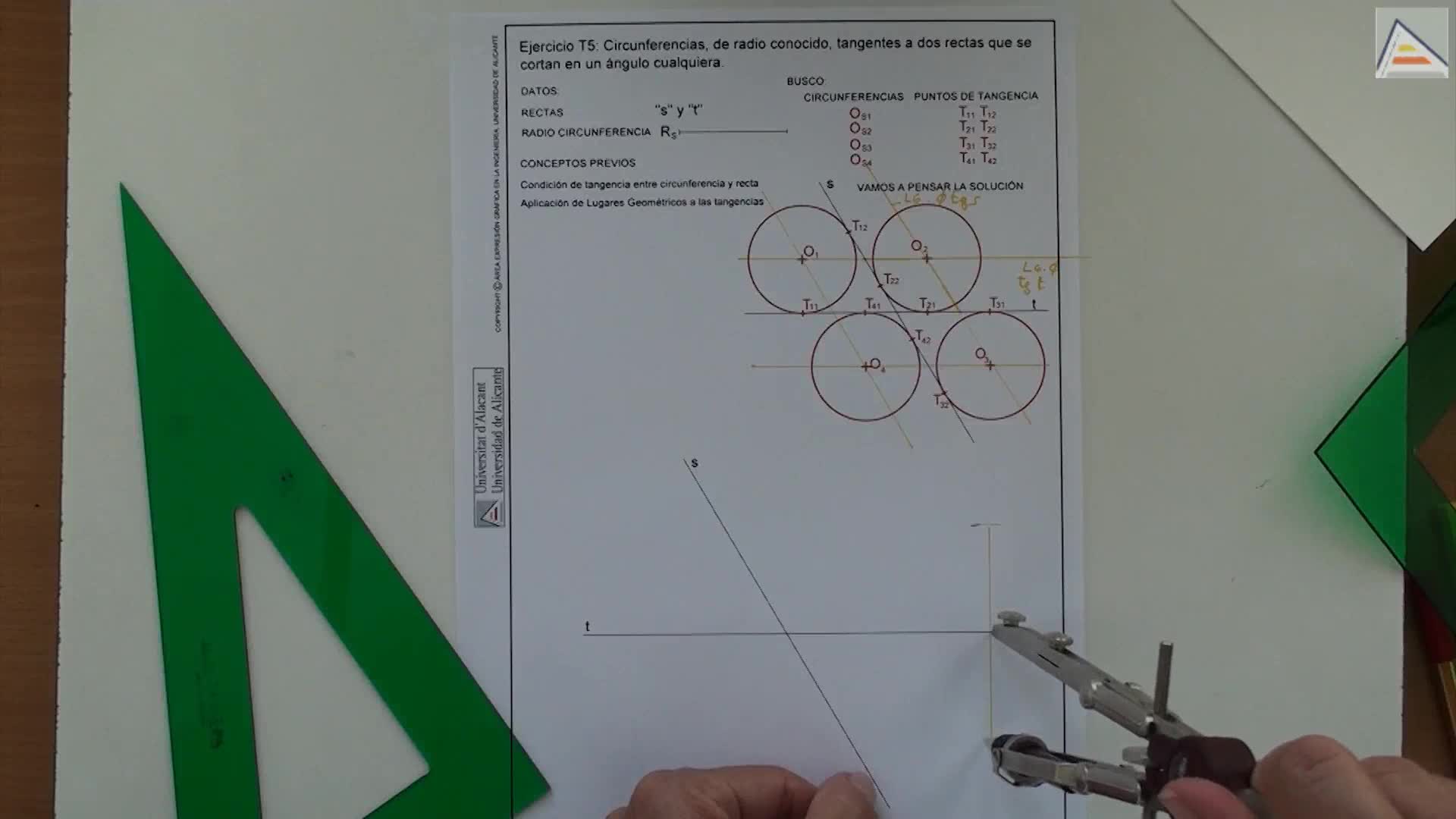 T5 Circunferencias tangentes a dos rectas que se cortan en un ángulo cualquiera