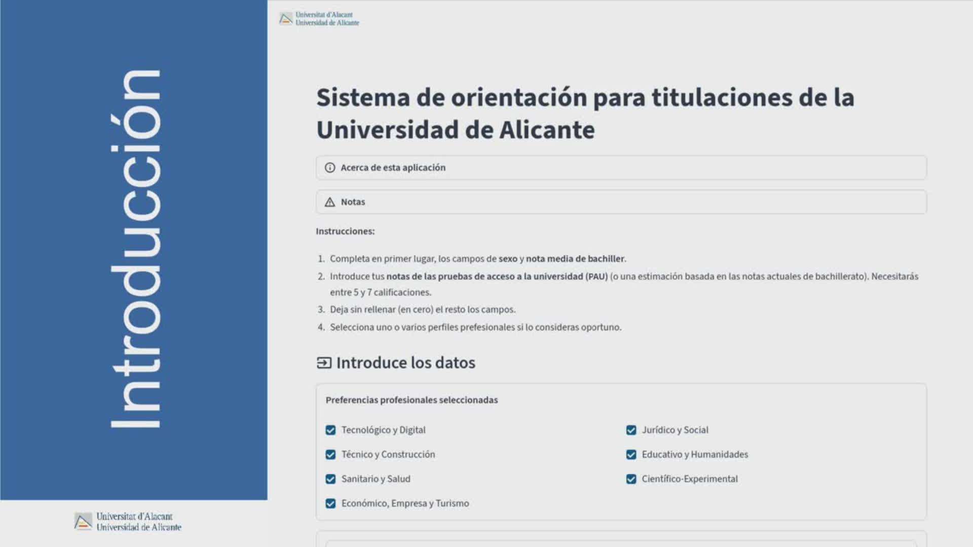Presentación del sistema de recomendación de titulaciones de la UA